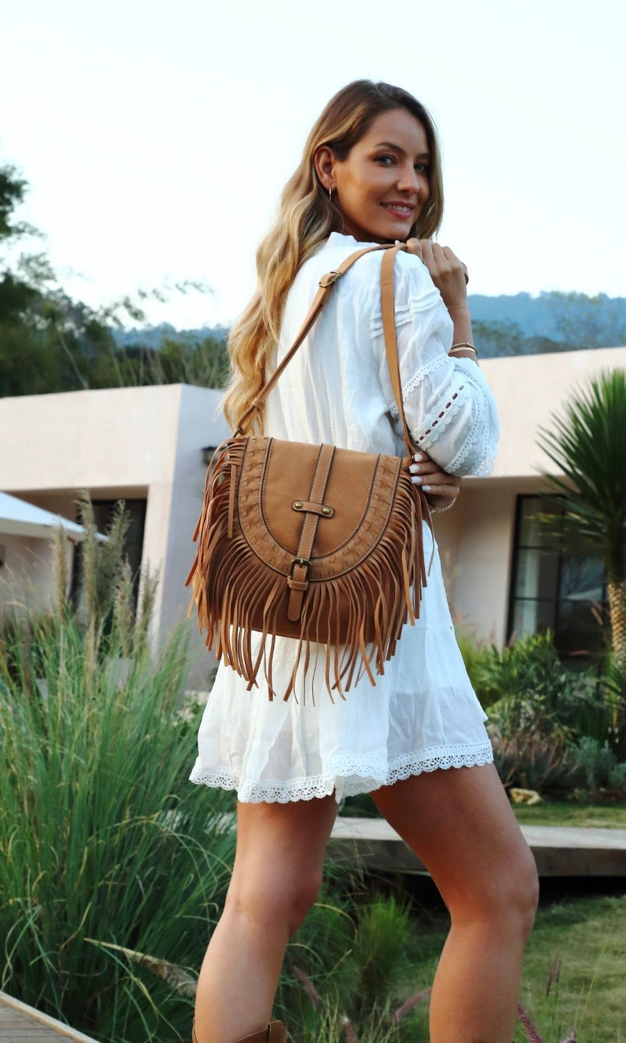 Le sac camel avec franges bohème